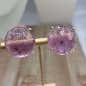 Vintage Lavender Beveled Lucite Clip-On Earrings  • Goldtone Base